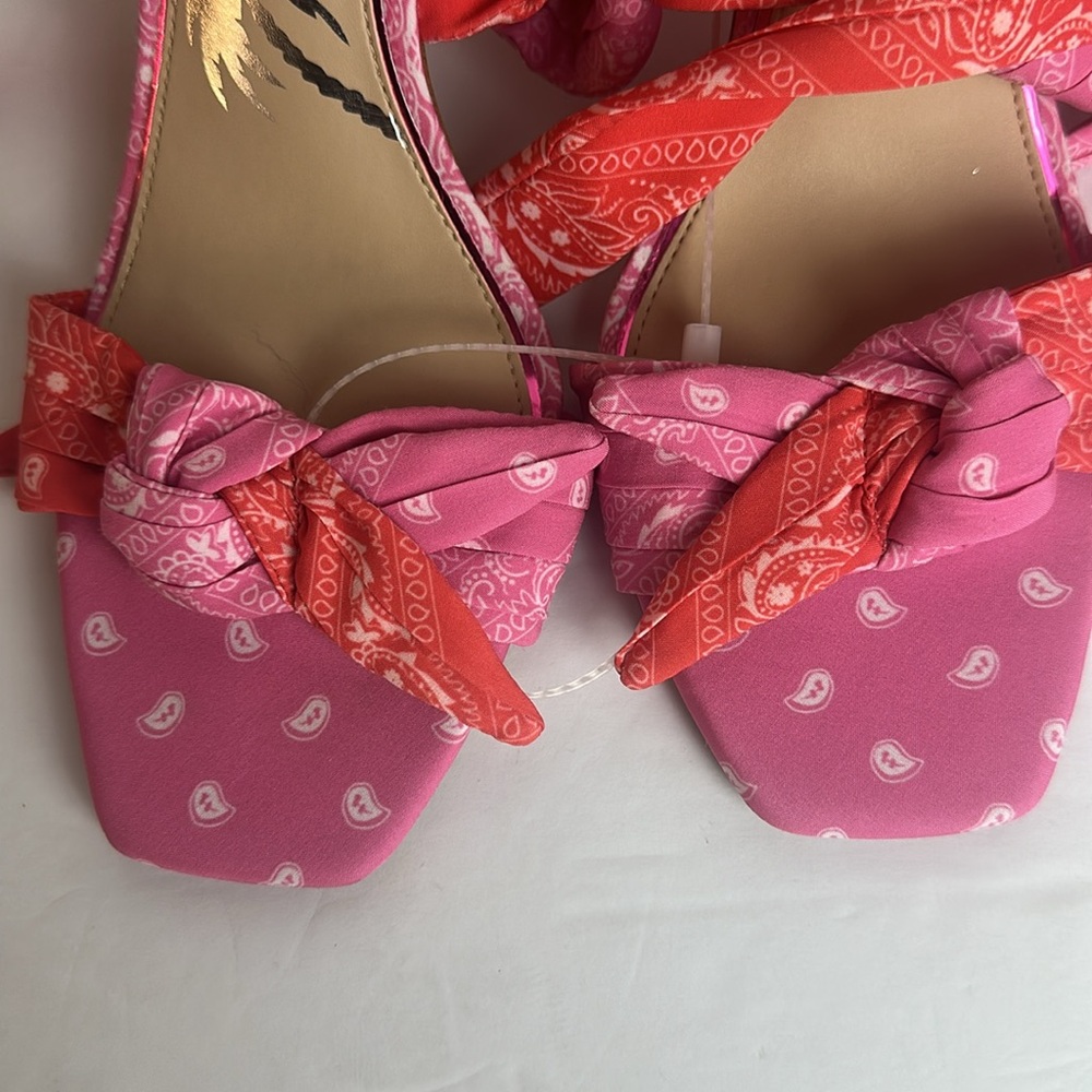 Gianni Bini x DANNIJO Misch Bandana Colorblock Print Ankle Wrap Bow Sandals - Picture 7 of 9